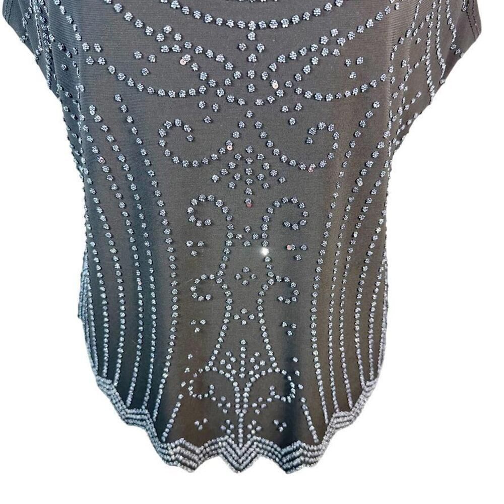 S. Levine Formal Beaded Front Tank Top Shell Black Stretch Knit Elegant Size XXL - Picture 5 of 11